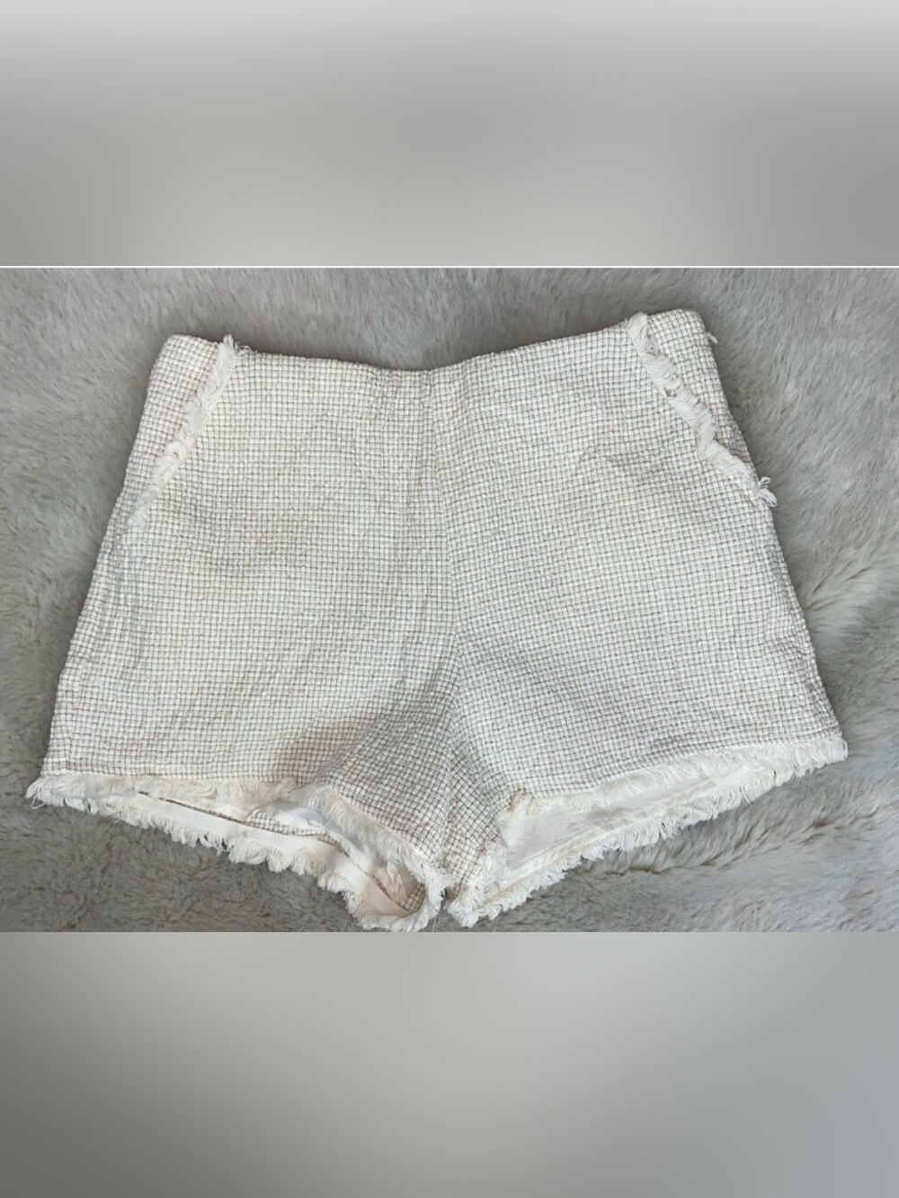 Lined Cream Tweed Shorts with Frayed J.O.A. Hem Size S